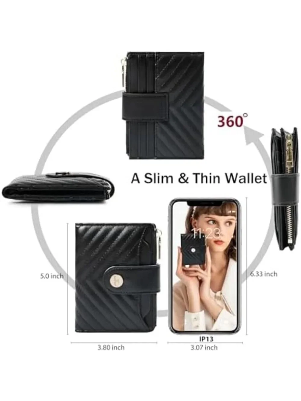 Compact Leather RFID Bifold Wallet for Women | Small Card Holder, Travel